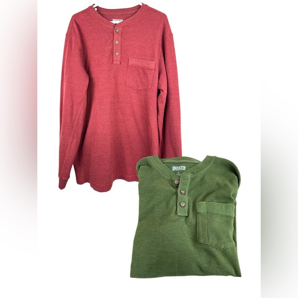 Duluth Trading Co Lot of 2 Men’s Burly Thermal Henley Shirts Size L Green & Red - Picture 1 of 16